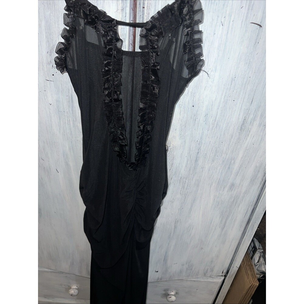 Sheer Maxi Open Front Dress Black Y2K Sexy